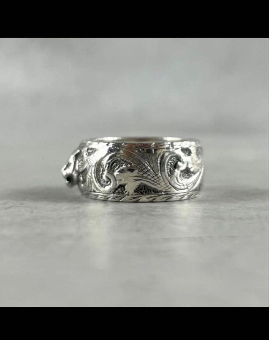 【美品】GUCCI シルバーリング 18号 キャット インターロッキング