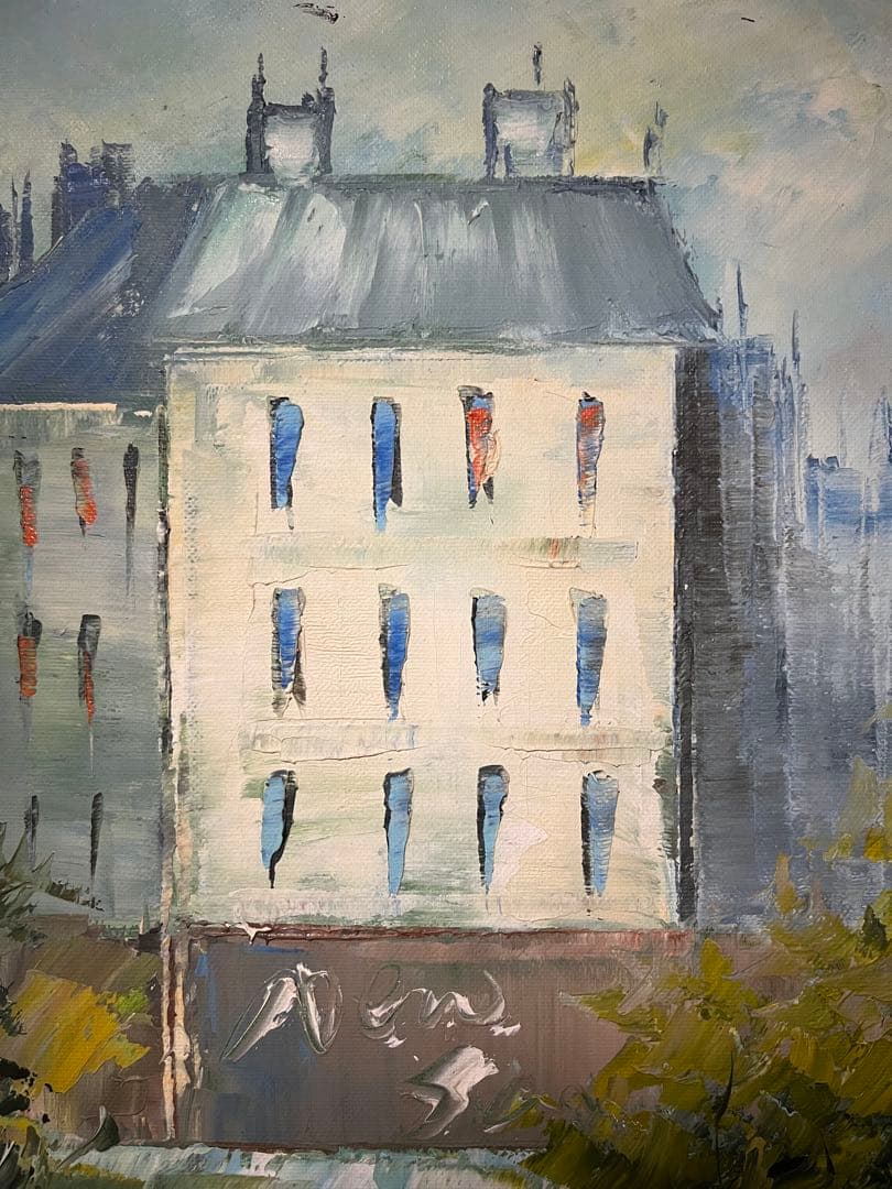 油絵 フランスの街並み ヴィンテージ