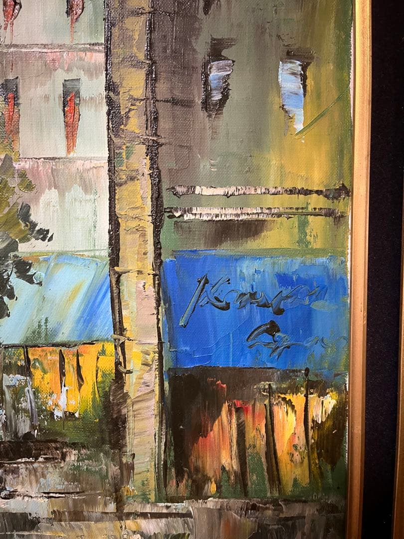 油絵 フランスの街並み ヴィンテージ