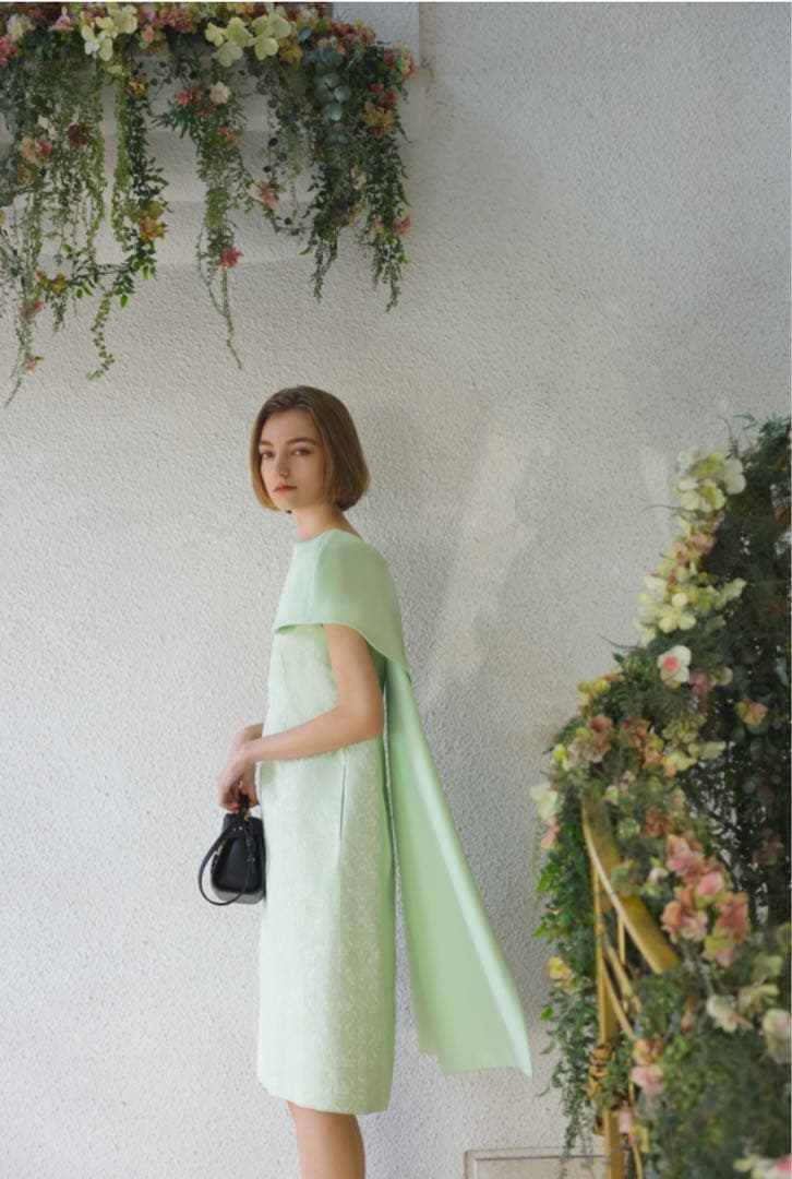 セルフォード　ジャガードケープドレス　ミントカラー