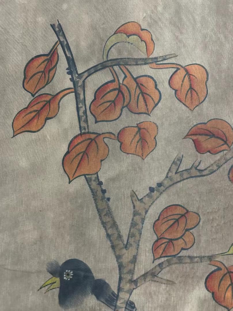 中国古美術 清代 沈銓 花鳥図 絹本 三尺 手描き 掛け軸 水彩画 中堂画 名家