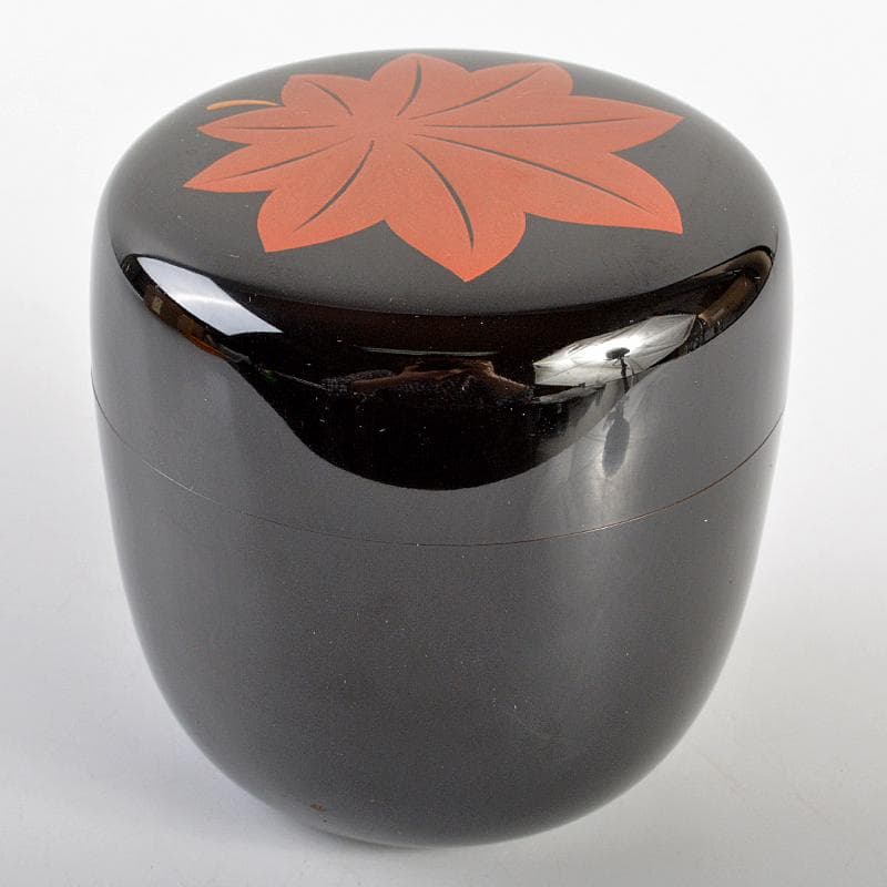 茶道具　山中塗　塗師　辻石斎造　一葉蒔絵　内銀留　大棗　共布共箱　D　R6869