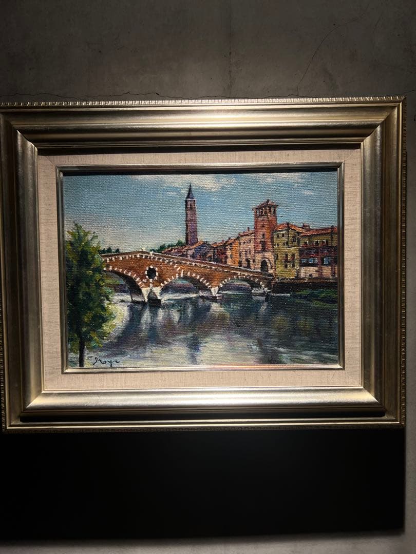 他の人発送×油彩画【ヴェローナの古橋】原画　2000年