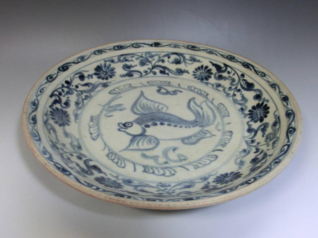 皿■安南呉須魚紋 染付 青華 花唐草 古玩 唐物 中国 古美術 時代物 骨董品■
