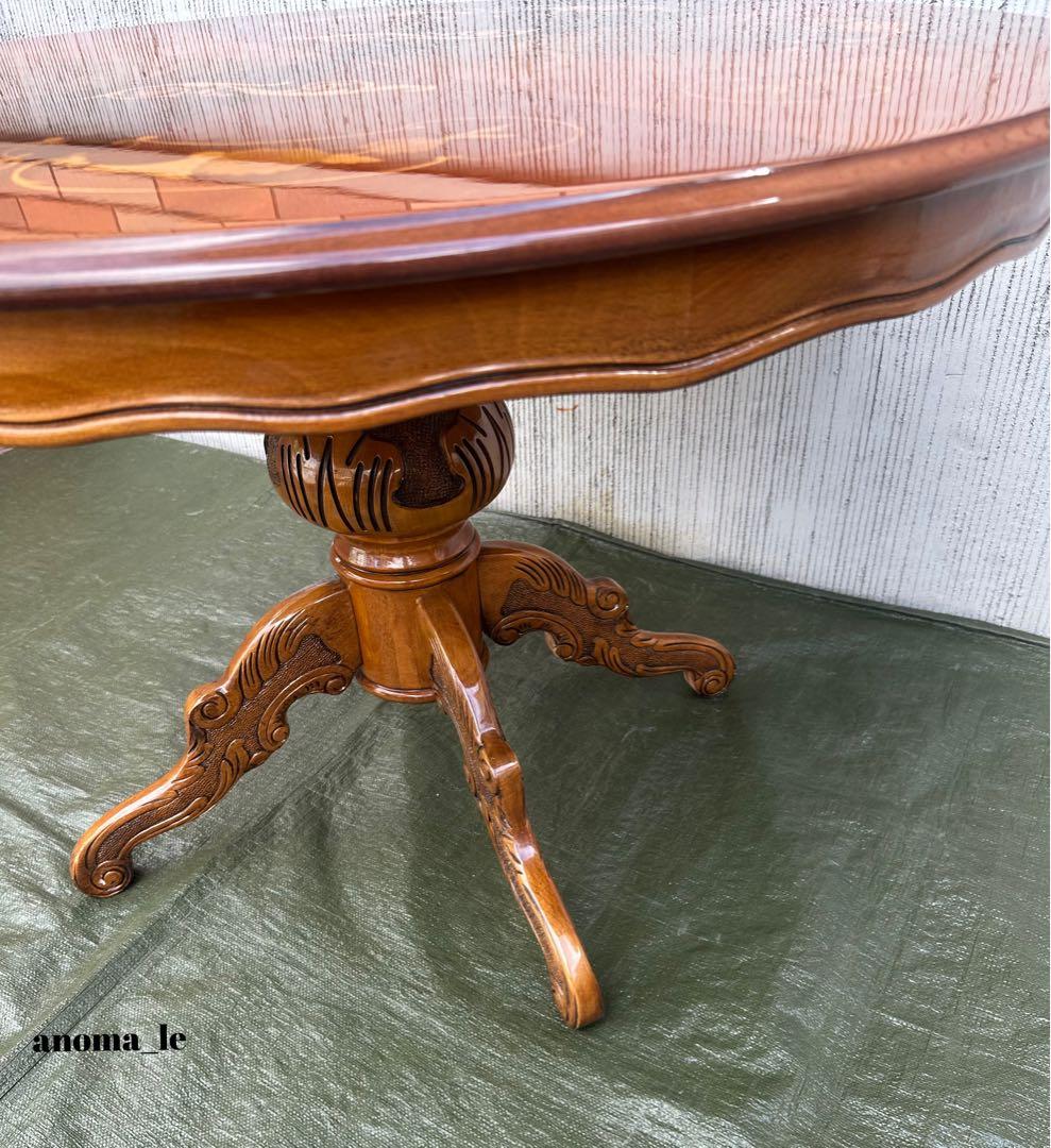 【ラウンドテーブル】イタリア　ATTICA　アッティカ　ロココ調　猫足　象嵌細工