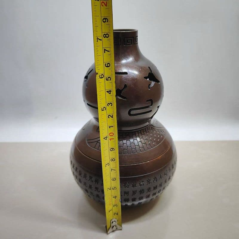 銅製 香炉 透かし彫り心経瓢簞香炉 室内 茶台 書房 薫香炉 装飾品 工芸品置物