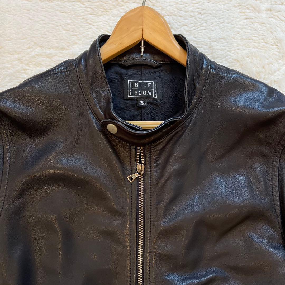 ￼良品✨BLUE WORK　ラムレザー　シングル　ライダース　黒　M
