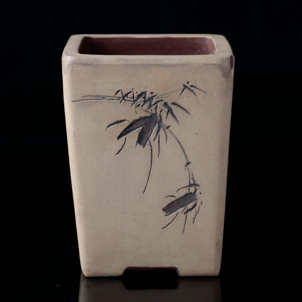 中国古玩 在銘 梅に笹 蟋蟀 漢詩紋 植木鉢 宜興紫砂 盆栽道具 中国美術