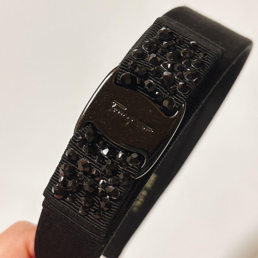 美品✨フェラガモ ヴァラリボン カチューシャ ビジュ ストーン ブラック