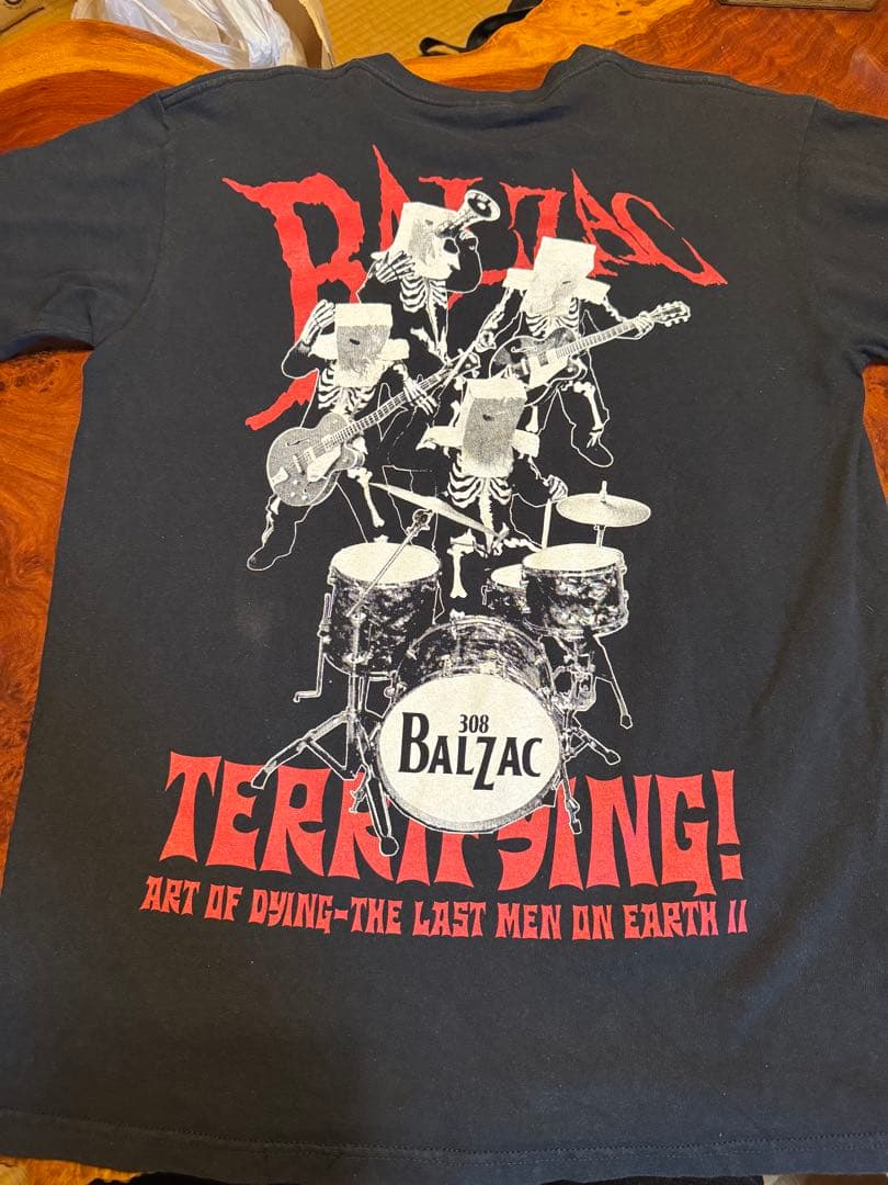 ビンテージBALZAC黒グラフィック、バンT made in USA、L美品