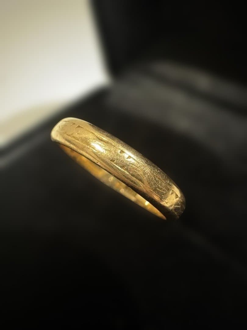 K18★15号 甲丸 リング #15 彫刻 重さ約3.5g 日付イニシャル入