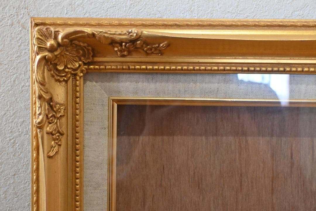 【額縁】新品F10高級☆木製油彩額・前面ガラス・ゴールド・白布・箱付アンティーク