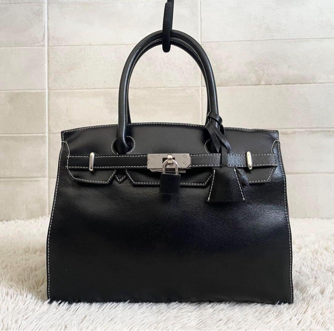 濱野鞄 HAMANO トート ハンドバッグ レザー シルバー金具 皇室御用達 黒