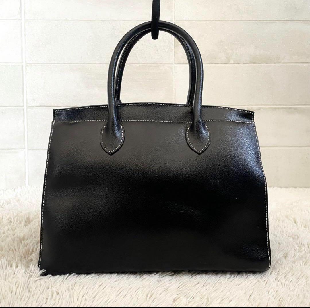 濱野鞄 HAMANO トート ハンドバッグ レザー シルバー金具 皇室御用達 黒