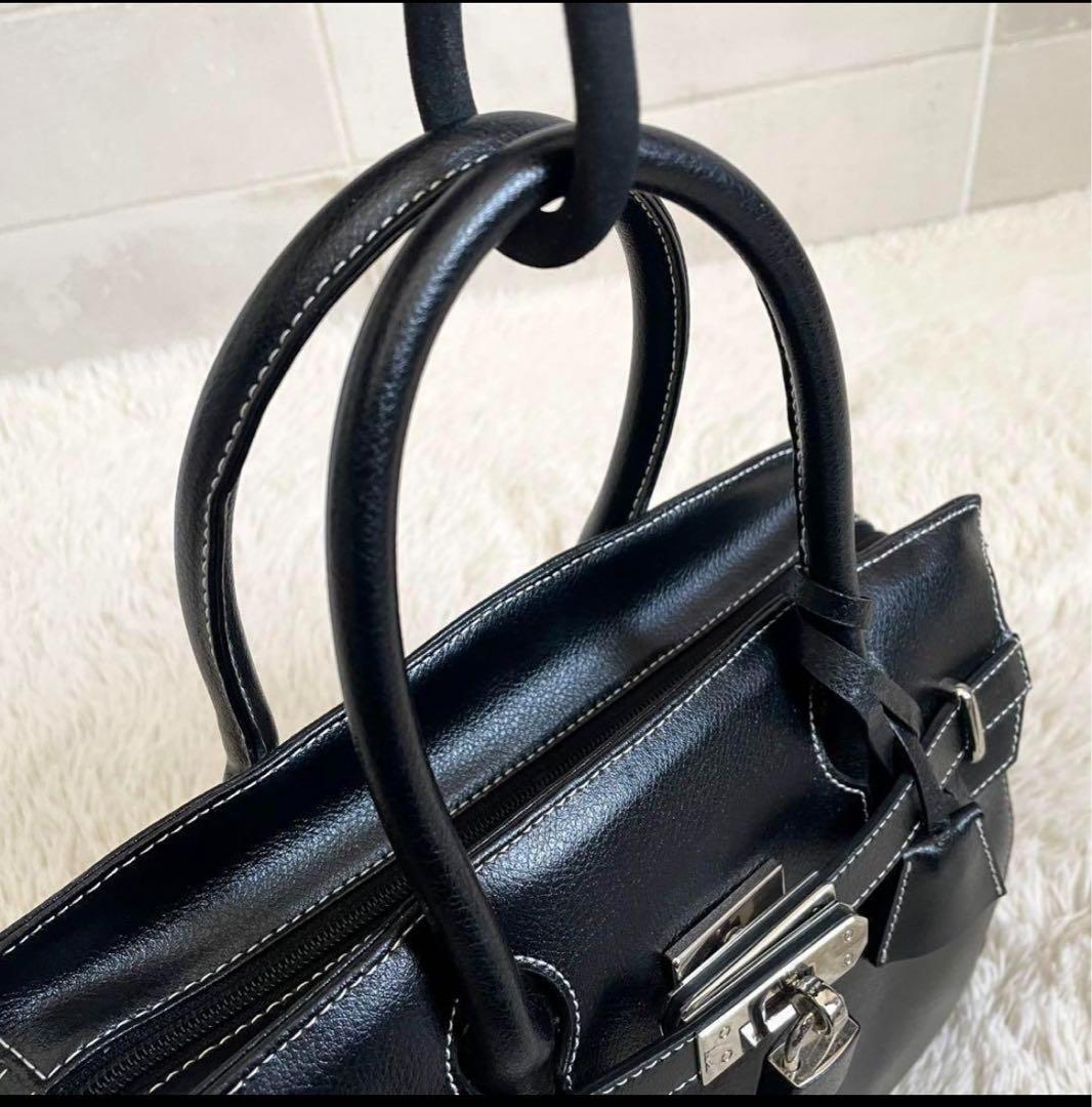 濱野鞄 HAMANO トート ハンドバッグ レザー シルバー金具 皇室御用達 黒