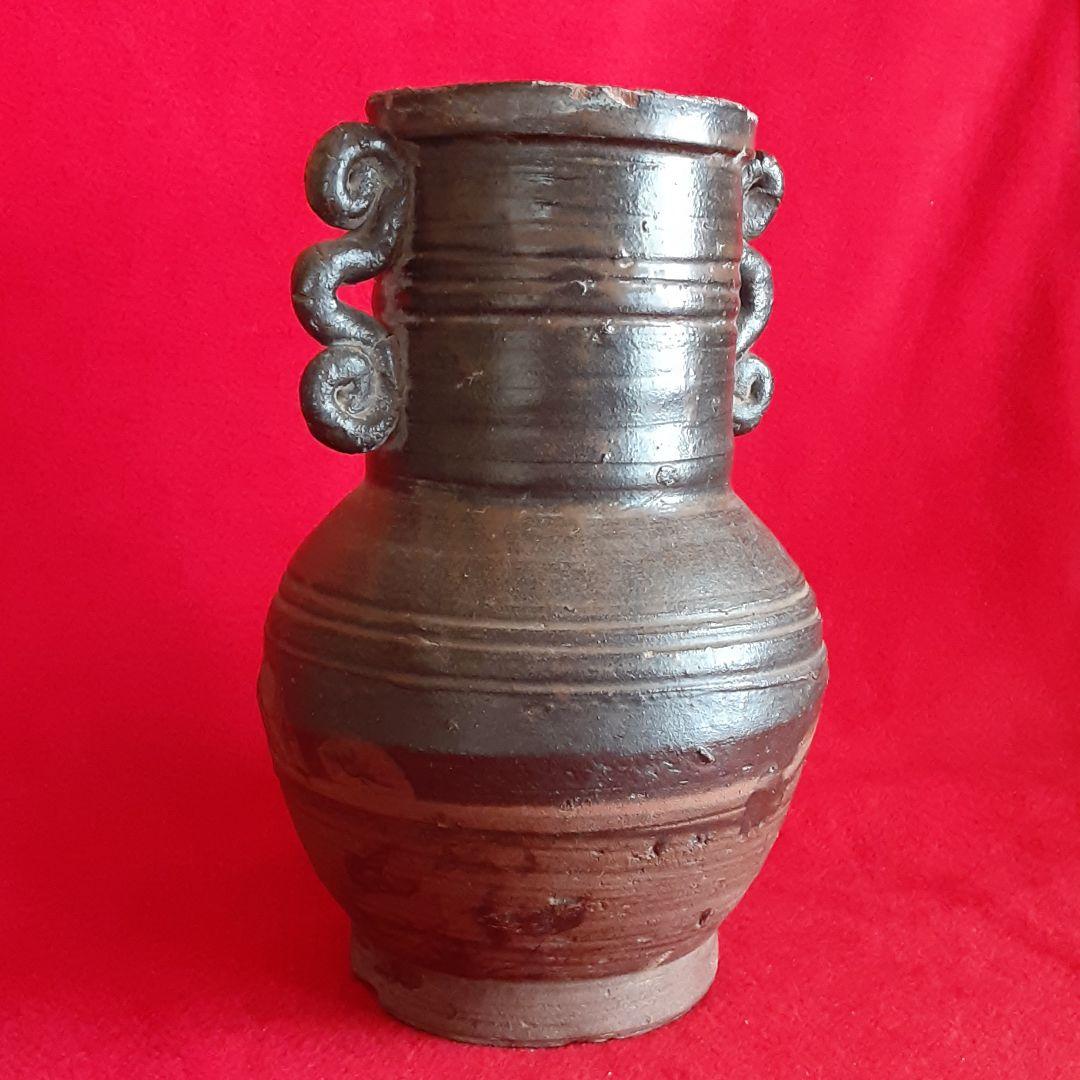 薩摩焼　黒薩摩　耳付き　花入　花瓶