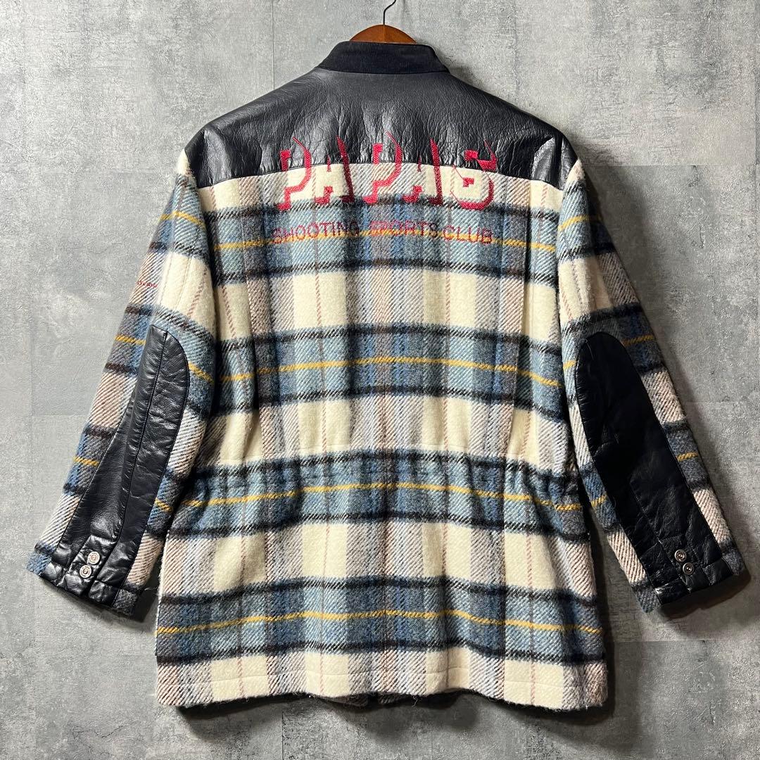 PAPAS パパス　レザー切り替えチェックジャケット　サイズL