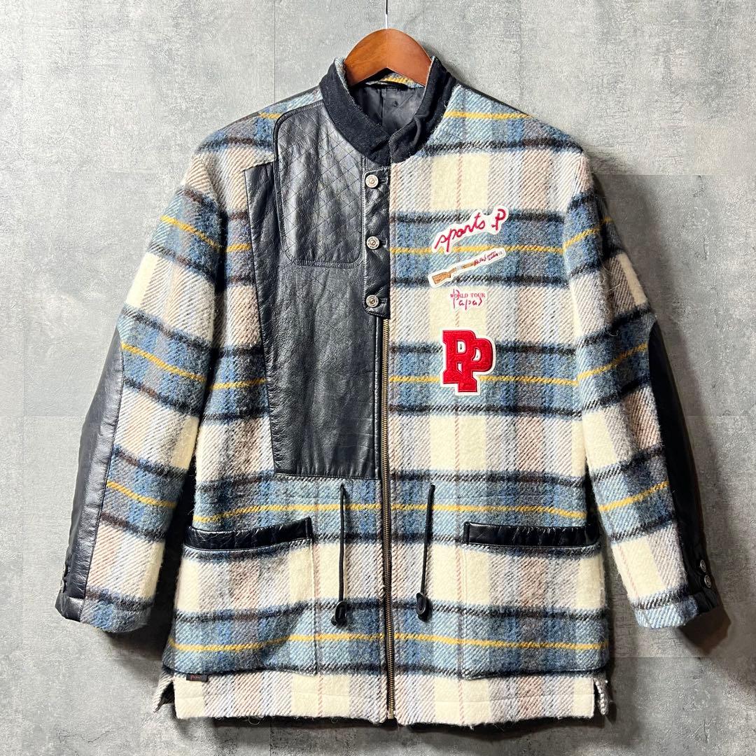 PAPAS パパス　レザー切り替えチェックジャケット　サイズL