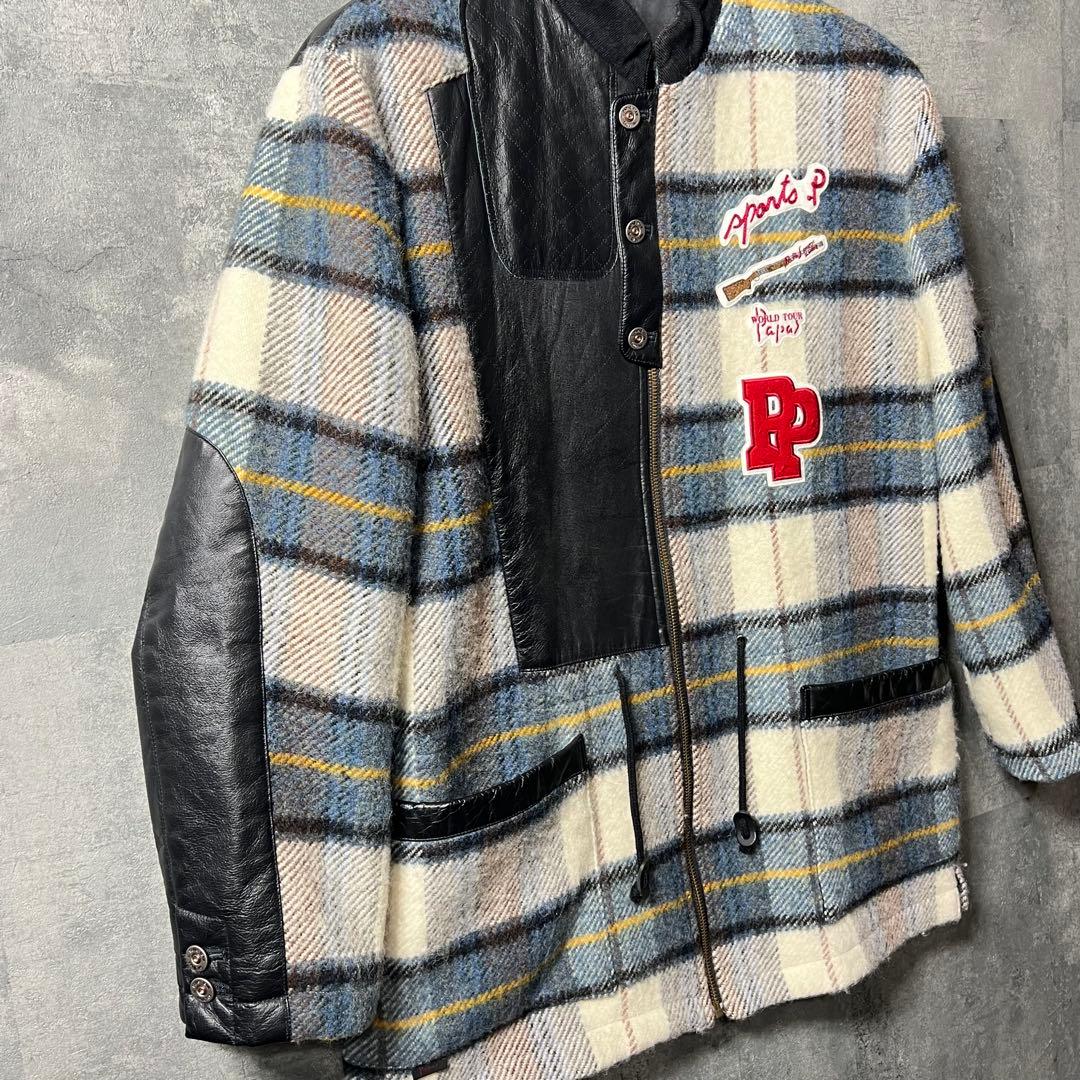 PAPAS パパス　レザー切り替えチェックジャケット　サイズL