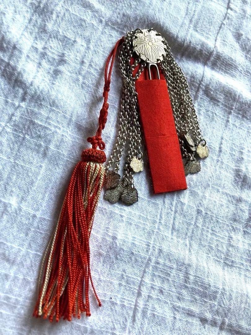 京都・アンティーク　舞妓さん　髪飾り・鏡　赤色の和柄小物セット