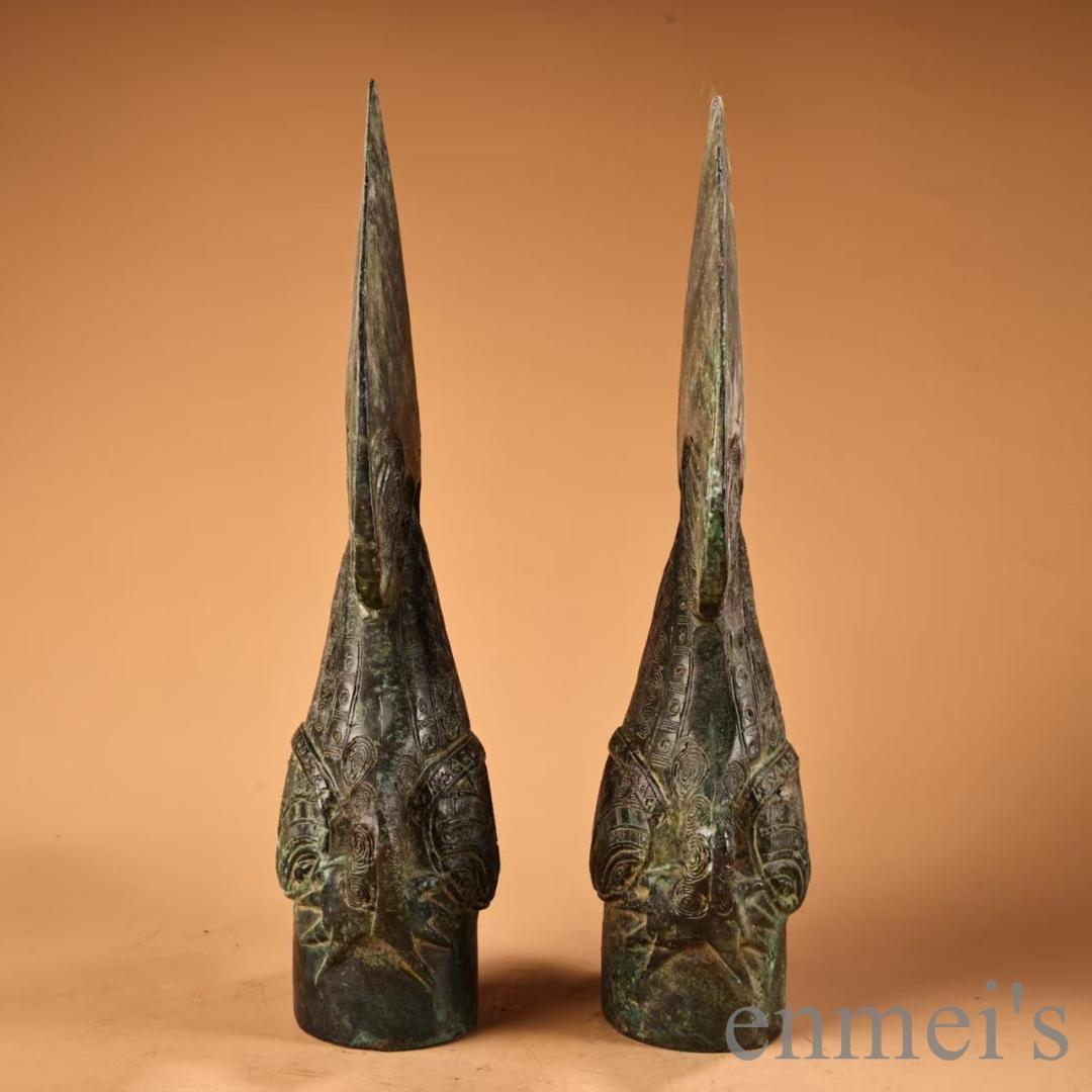 中国古美術 青銅器 矛・槍頭 高浮彫 武具 極細工 古銅器 収集 旧家蔵出 唐物