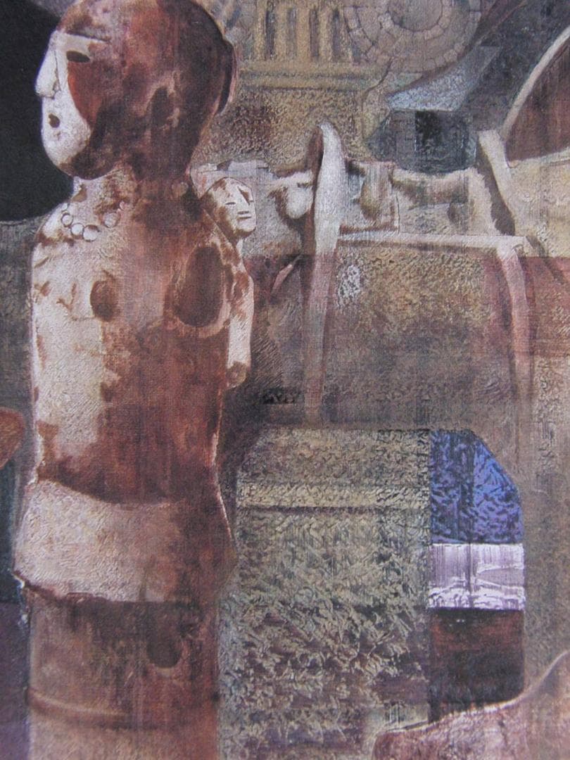 飯泉俊夫、【はにわ（博物館にて）】、希少な額装用画集より、新品額装付