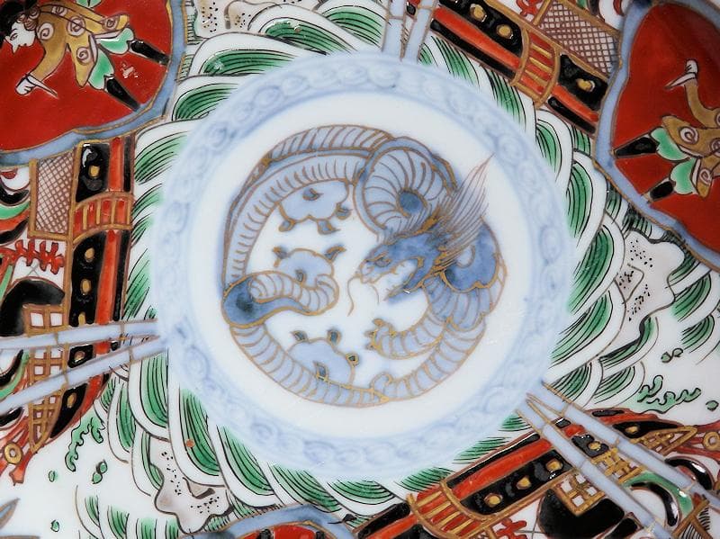 古伊万里　金襴手　五艘船に南蛮人の図　６寸皿　A527AS-BQl