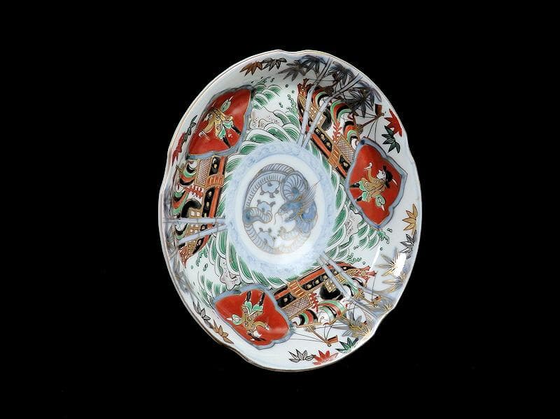 古伊万里　金襴手　五艘船に南蛮人の図　６寸皿　A527AS-BQl