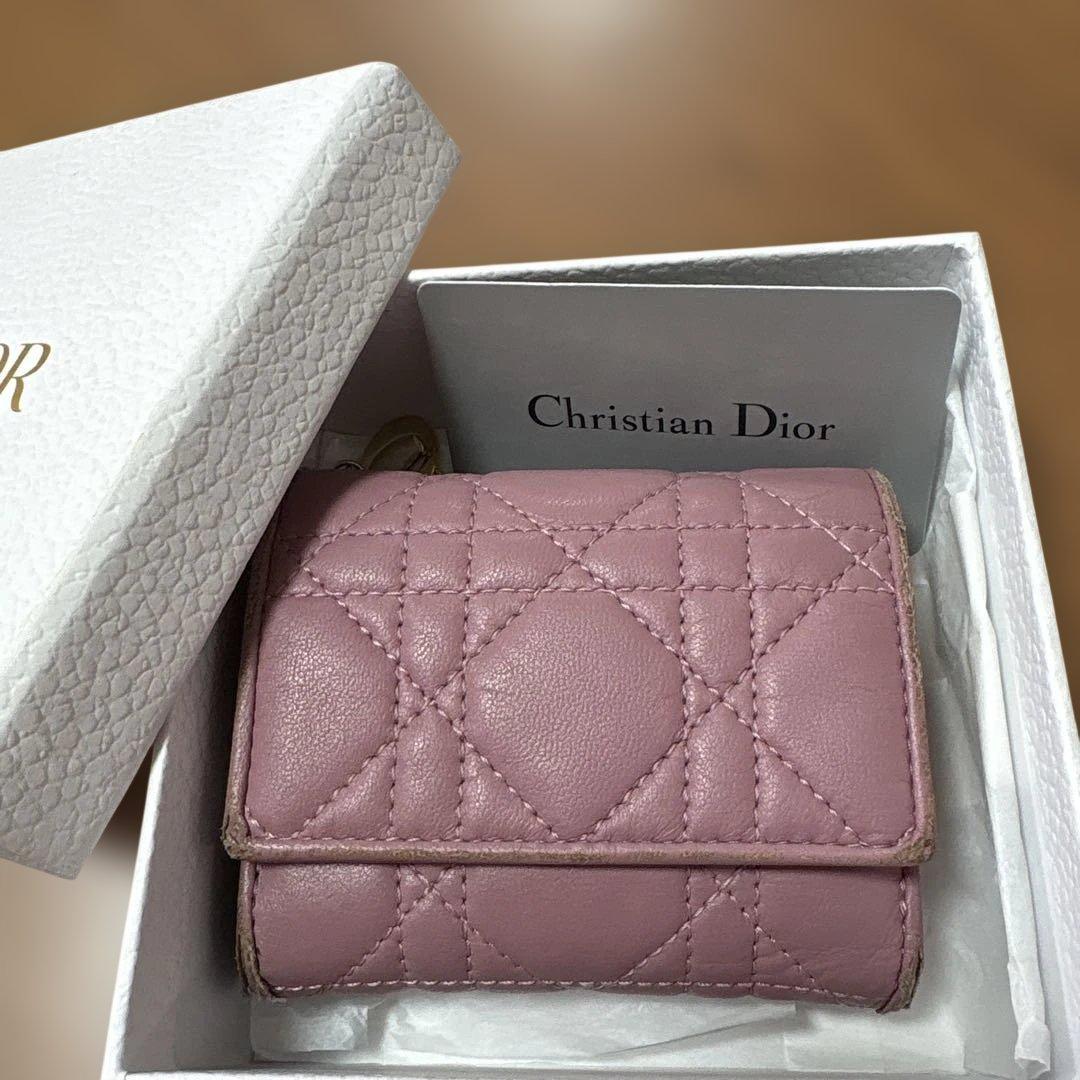 Dior 三つ折り財布 ピンク