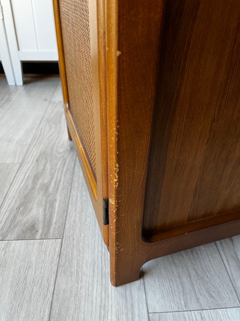 カリモク　電話台　収納　チェスト　ラタン風　レトロ　ビンテージ