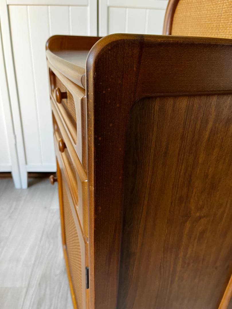 カリモク　電話台　収納　チェスト　ラタン風　レトロ　ビンテージ