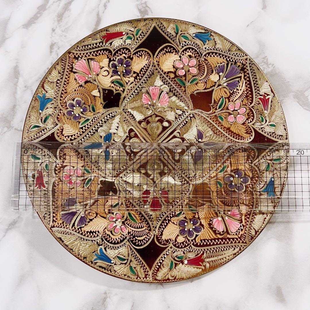 トルコ製 金属工芸 壁掛け 手工芸 花柄 彫刻 銅製装飾プレート アンティーク