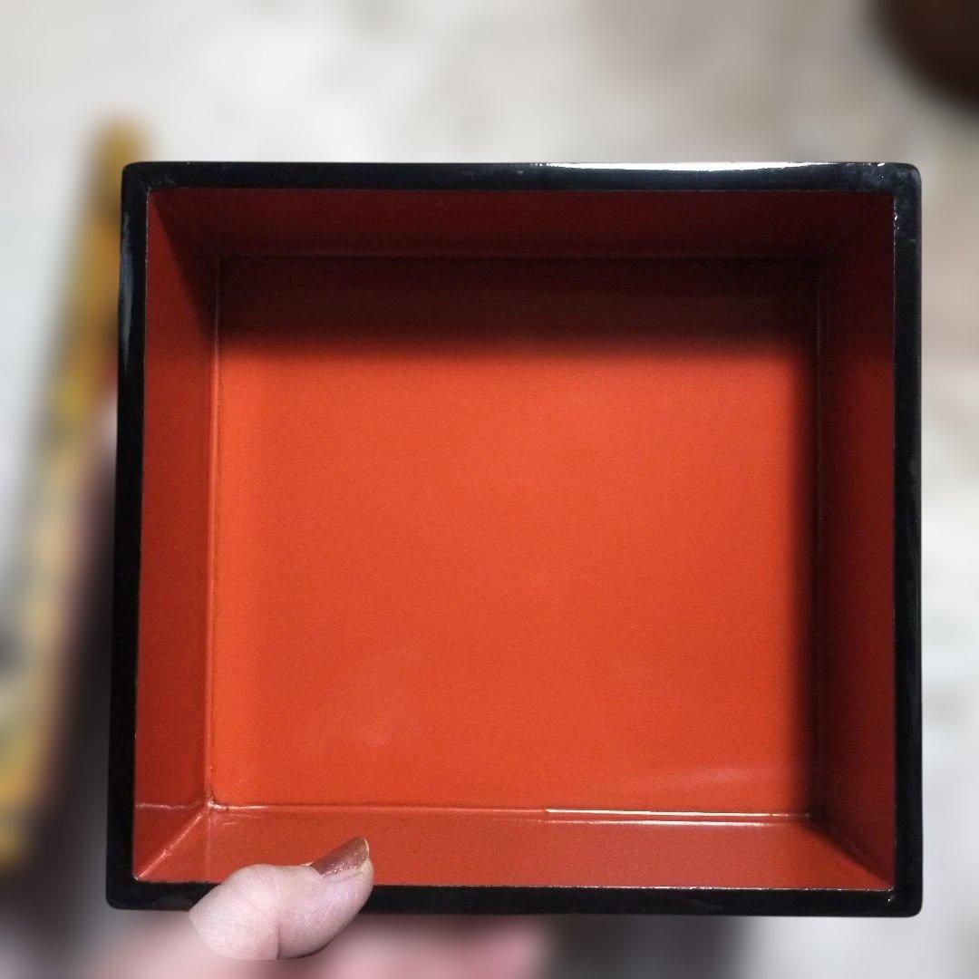 昭和　レトロ　津軽塗　重箱 金色と茶色の模様