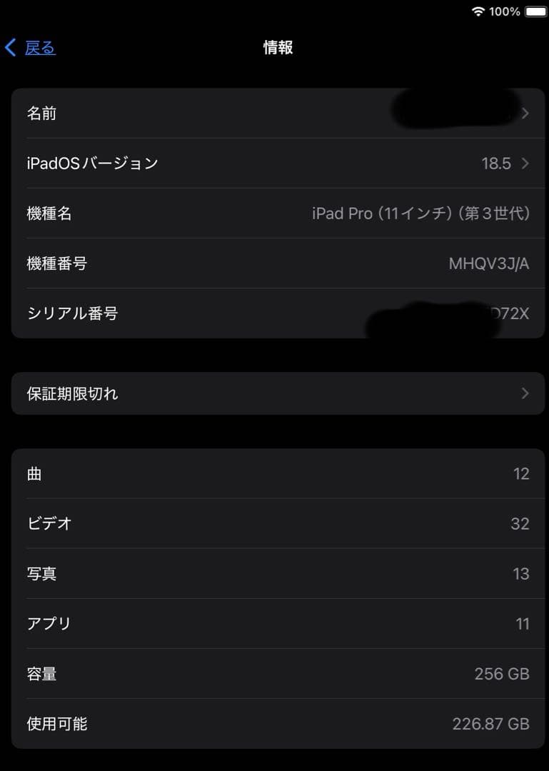 ipad pro 11インチ 第3世代 256gb
