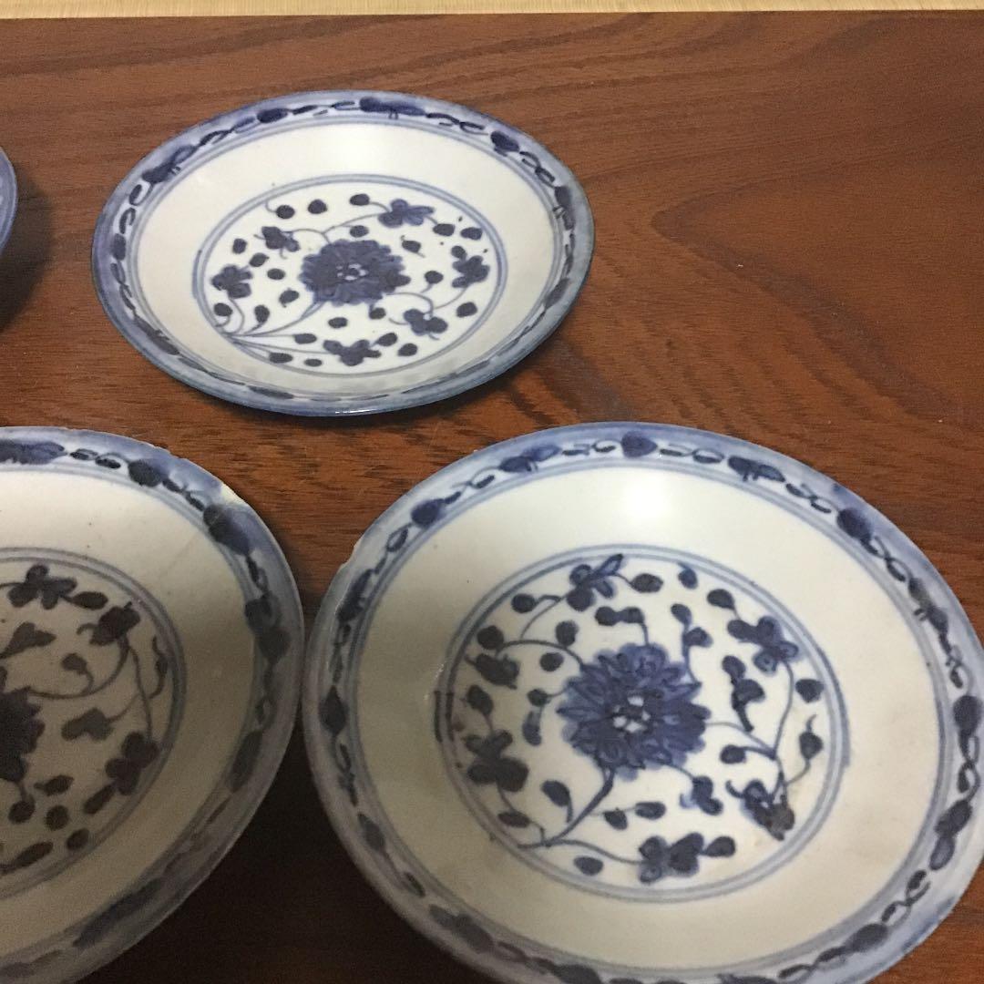 新渡染付花の図皿5客　清時代　唐物　中国美術