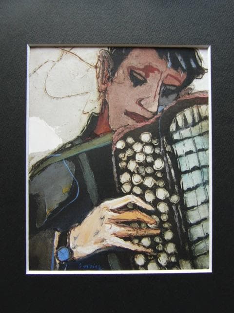 松井ヨシアキ、「アコーディオン弾き」、希少な額装用画集より、新品高級額装付