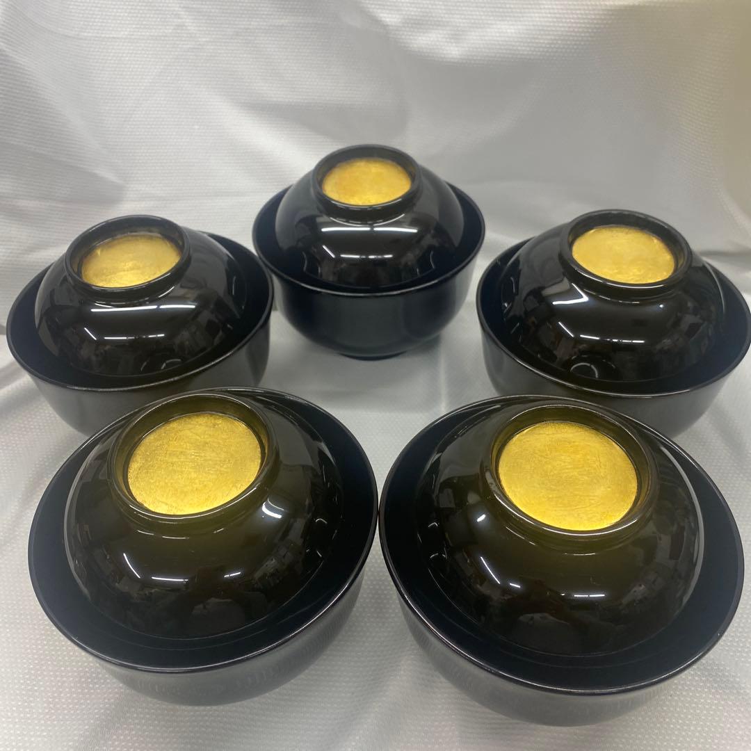 辻嘉一　特選和食器揃　純金箔貼漆器 蓋付き椀 5個セット 黒