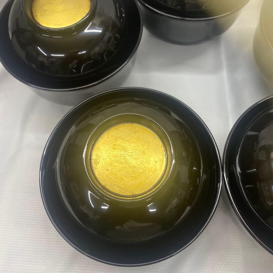 辻嘉一　特選和食器揃　純金箔貼漆器 蓋付き椀 5個セット 黒