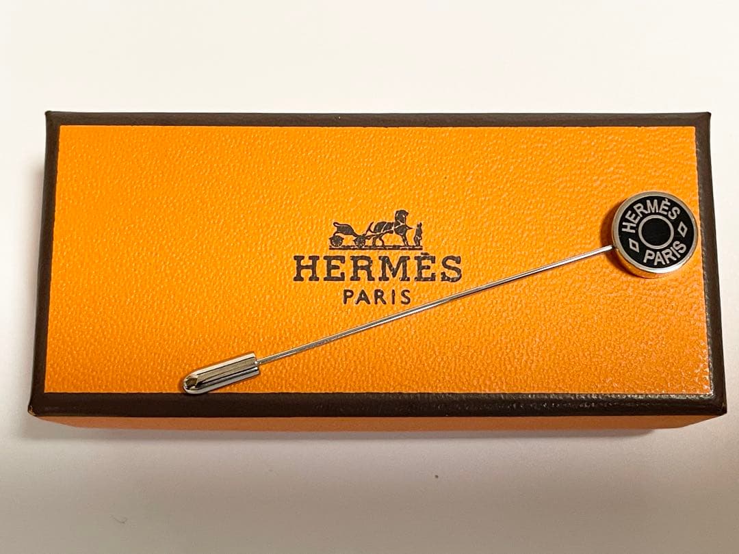 HERMESエルメス クルードセルハットピン シルバー/ブラック ピンブローチ