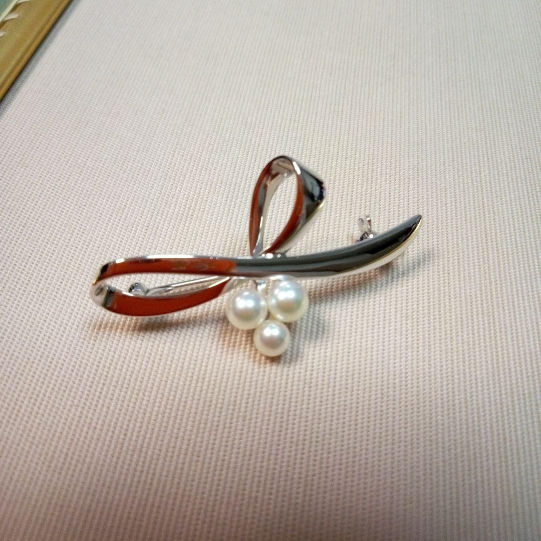 MIKIMOTO リボンモチーフ シルバー ブローチ