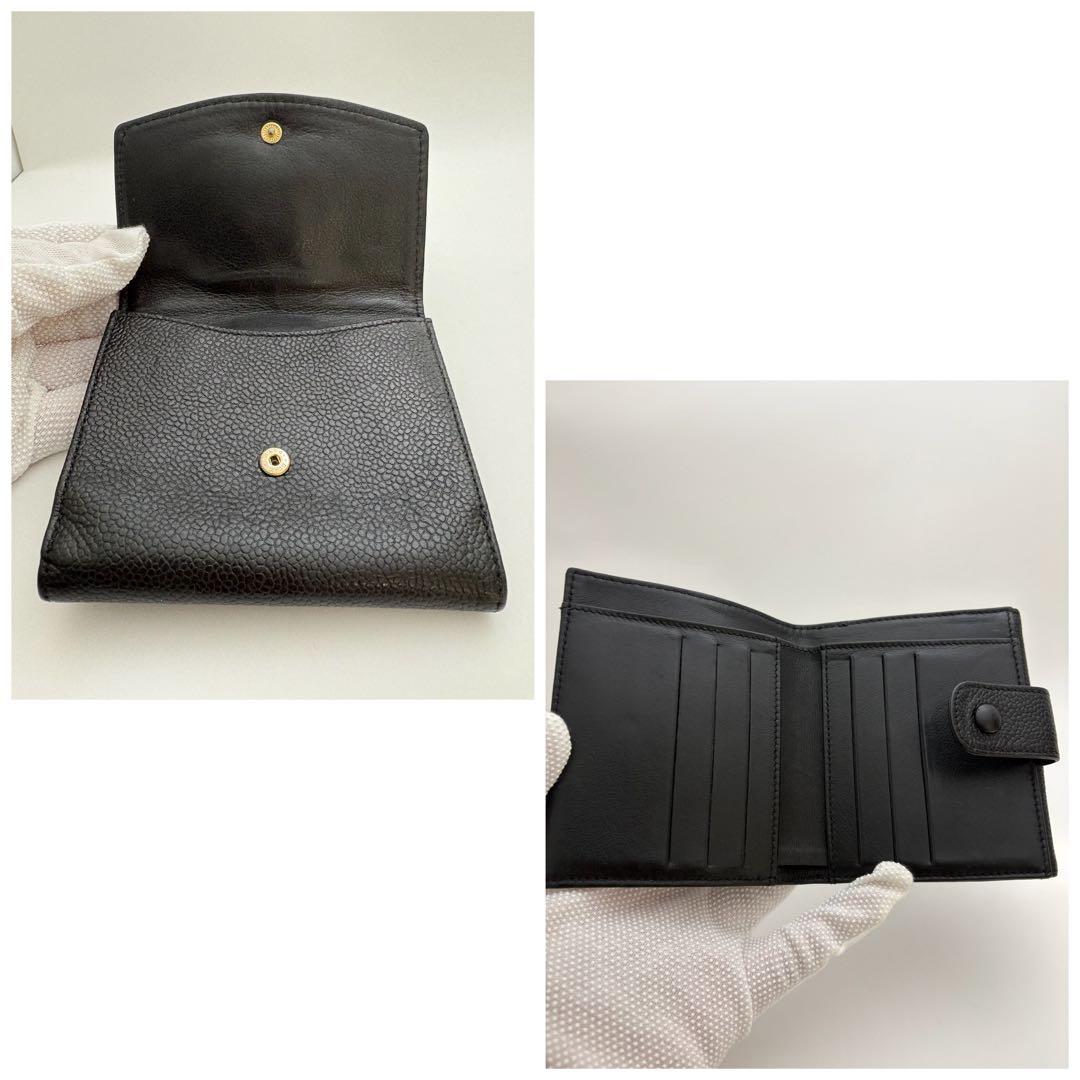 美品　シャネル　キャビアスキン　デカココ　Wホック　二つ折り　コンパクト　財布