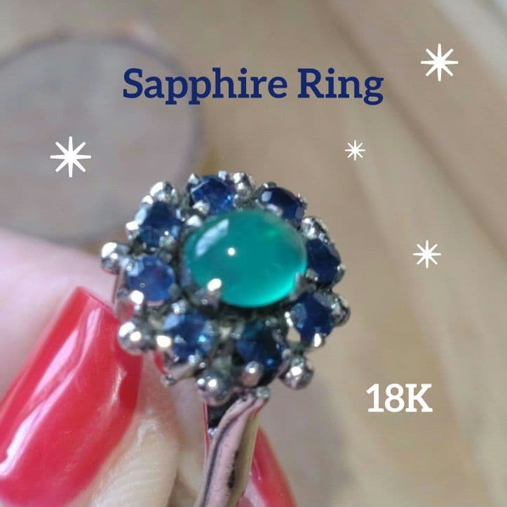 天然サファイア リング 14号 18K シルバーカラー ファッションリング