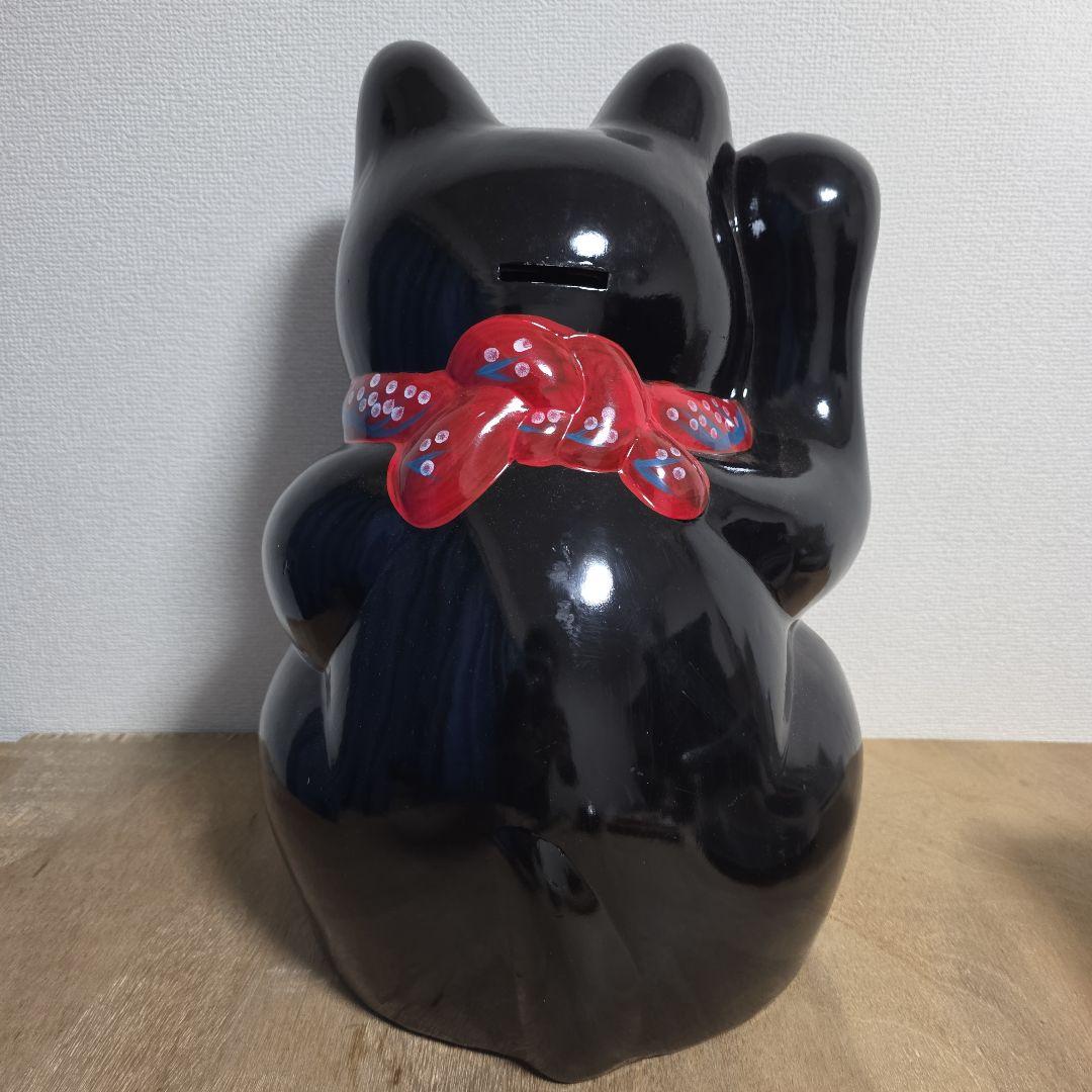 招き猫 陶器製 置物 黒