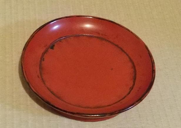 江戸期 根来塗 椿皿｜佛念朱書・侘びの景色・古漆器