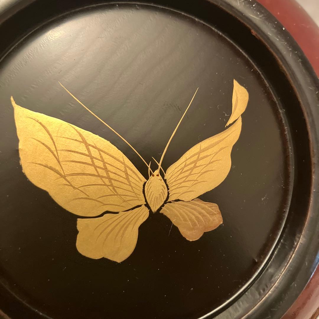 ユリコ様アンティーク明治　金彩の蝶々や牡丹の花が美し過ぎる木製輪島漆塗りお椀2客