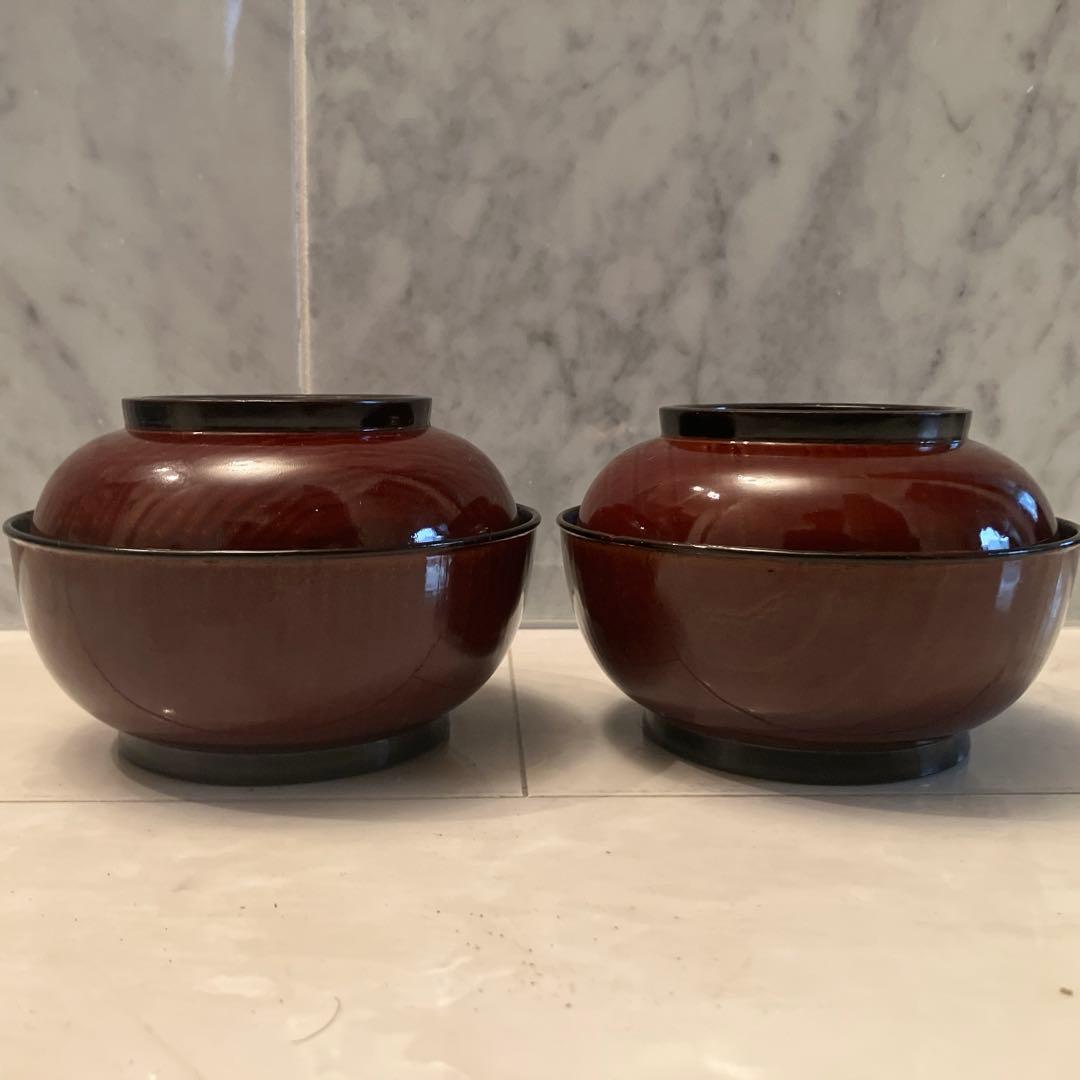 ユリコ様アンティーク明治　金彩の蝶々や牡丹の花が美し過ぎる木製輪島漆塗りお椀2客