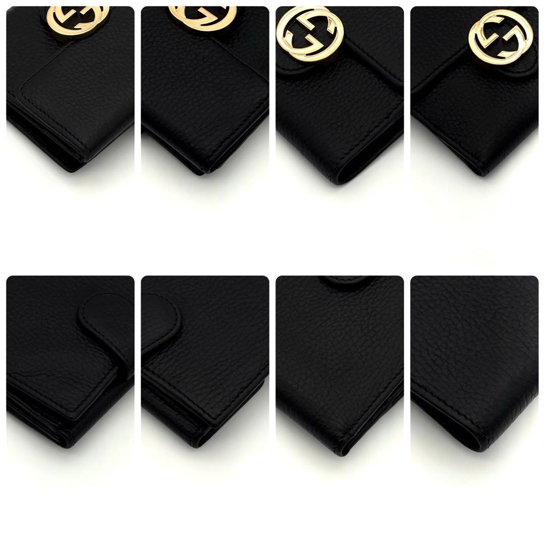 グッチ 折財布 カーフレザー インターロッキングG ブラック 黒 2384