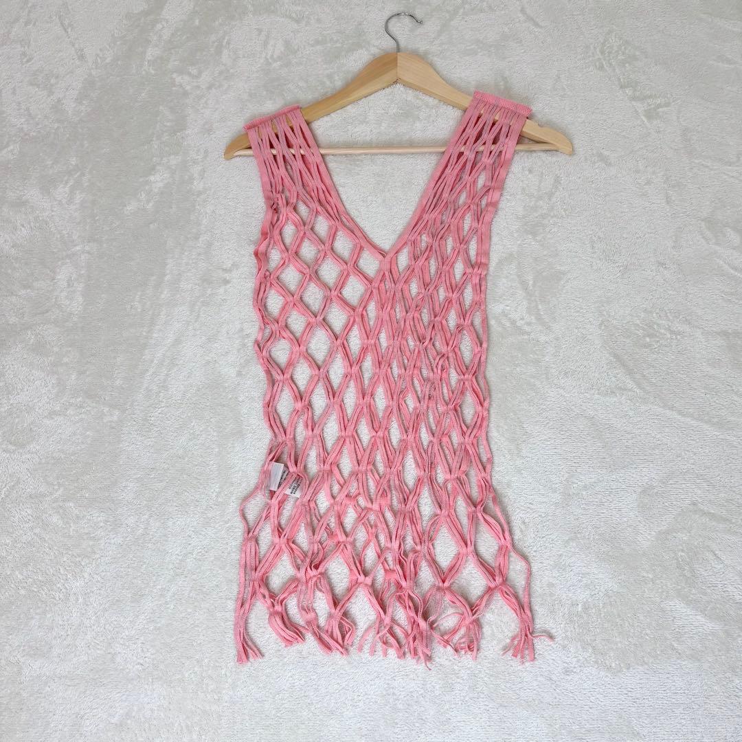 美品✨ISSEY MIYAKE ストレッチネット ノースリーブ　ベスト　ピンク