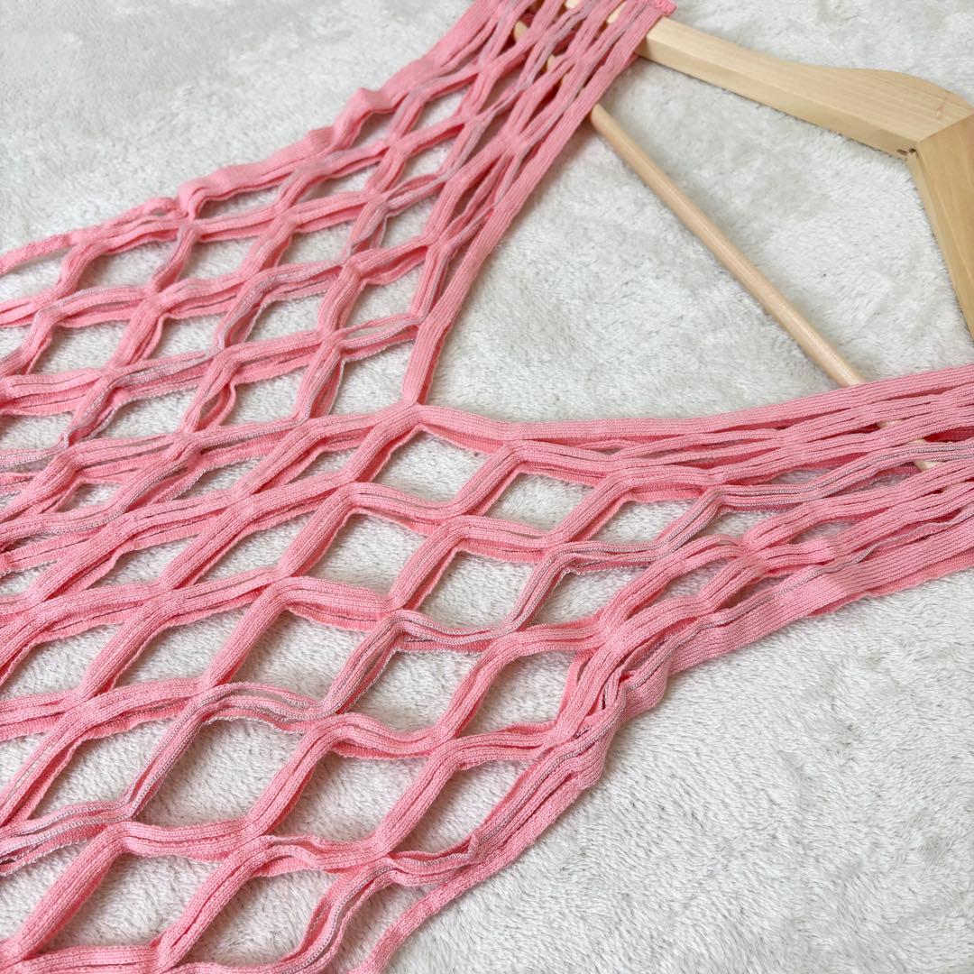 美品✨ISSEY MIYAKE ストレッチネット ノースリーブ　ベスト　ピンク
