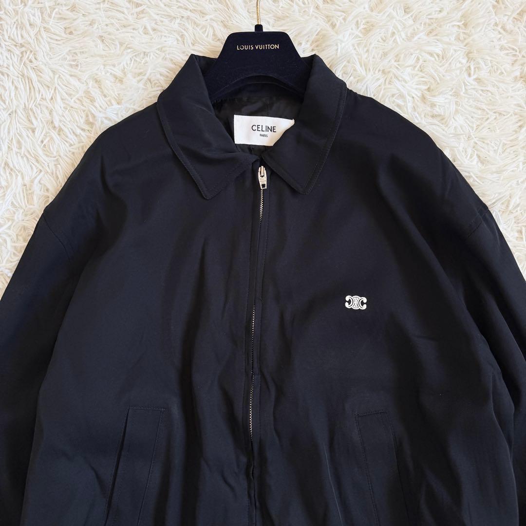 美品　近年モデル　XL　セリーヌ　レーヨン　ブルゾン　トリオンフ刺繍　黒
